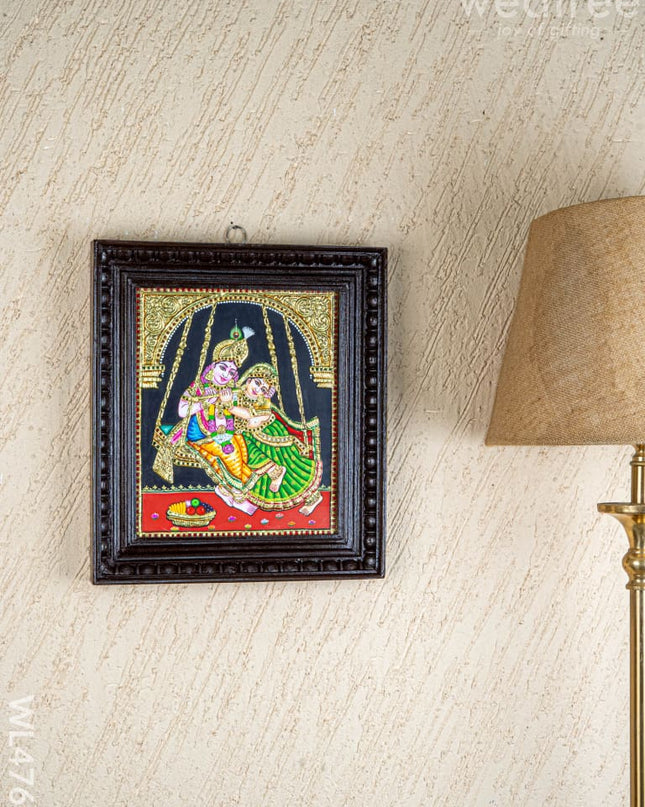 Tanjore Painting - Radha-Krishna on Jhoola - Flat (Gold Foil) - 12x10 inch - WL4763 - Tanjore Painting