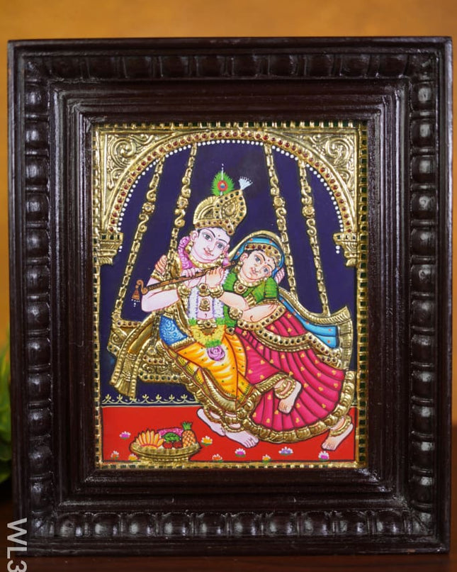 Tanjore Painting - Jhoola Radha Krishna Semi Embossed 10 X 8 Inch Wl3823