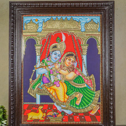Tanjore Painting Jhoola Radha Krishna - 24X18 Inch Wl3777
