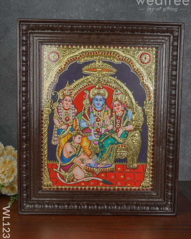 Tanjore Painting Semi Embossed Ramar Pattabhishekham: 15X12 Inches - Wl1232