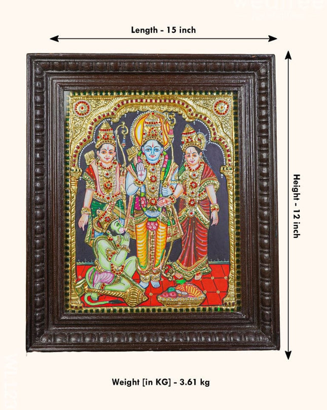 Tanjore Painting (Semi Embossed) Ramar Pattabhishekham: 15X12 Inches - Wl1232