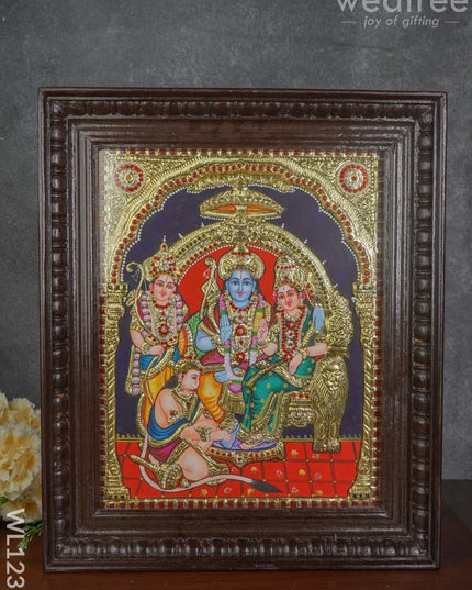 Tanjore Painting Semi Embossed Ramar Pattabhishekham: 15X12 Inches - Wl1232