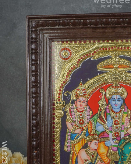 Tanjore Painting Semi Embossed Ramar Pattabhishekham: 15X12 Inches - Wl1232