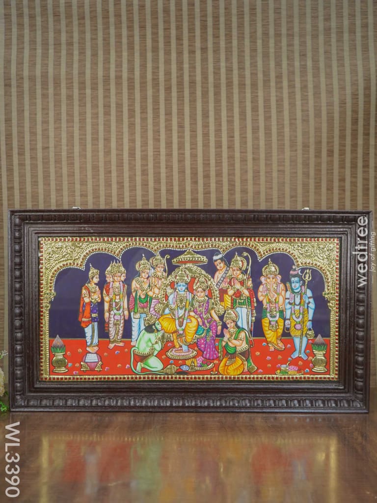 Tanjore Painting - Semi Embossed Ram Darbar 24 X 12 Inch Wl3390