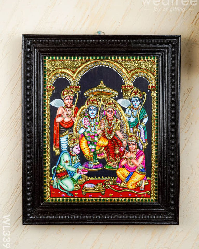 Tanjore Painting - Ramar Pattabhishekam - Semi Embossed - 15x12 inch - WL3398 - Tanjore Painting