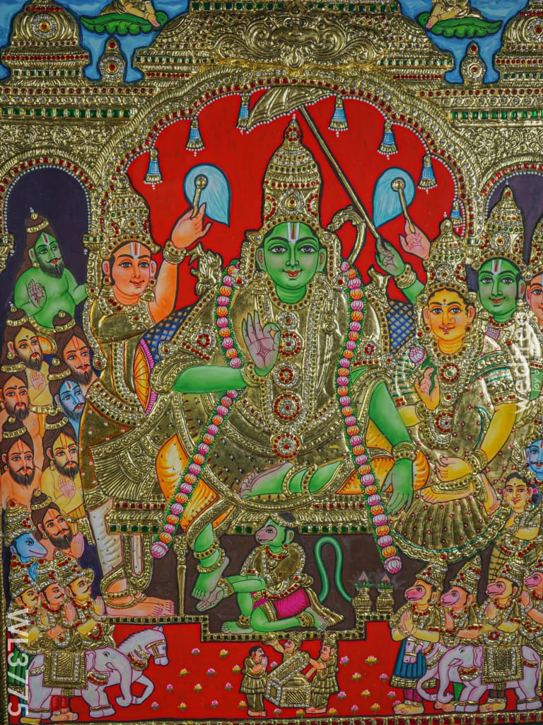 Tanjore Painting Semi Embossed - Ramar Pattabishekam 30X24 Inch Wl3775
