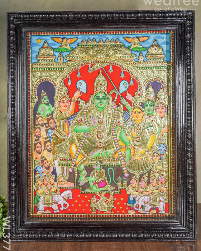 Tanjore Painting Semi Embossed - Ramar Pattabishekam 30X24 Inch Wl3775