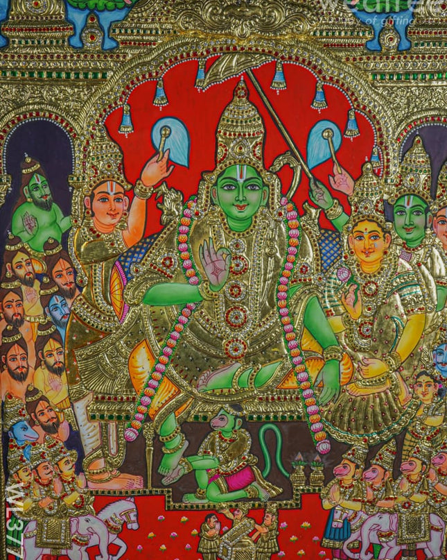 Tanjore Painting Semi Embossed - Ramar Pattabishekam 30X24 Inch Wl3775