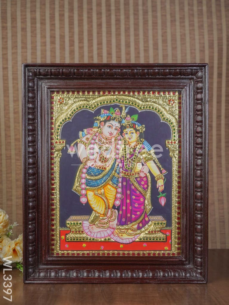 Tanjore Painting Embossed Rukmani Krishna - 15 X 12 Inch Wl3397