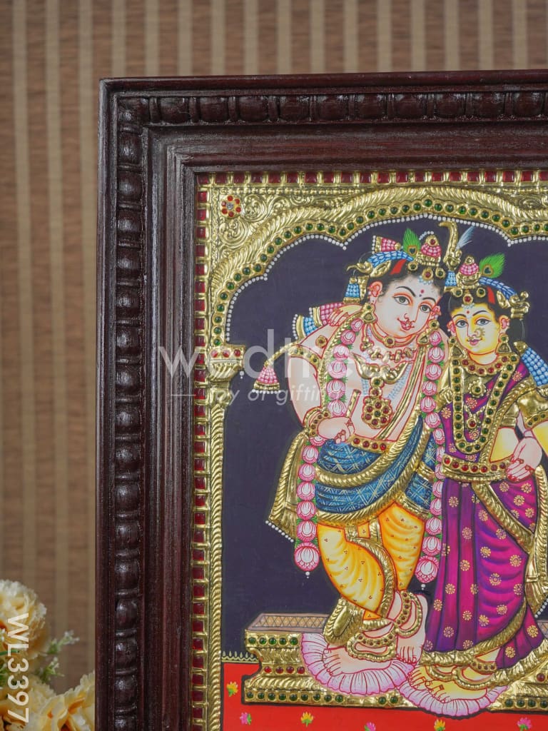 Tanjore Painting Embossed Rukmani Krishna - 15 X 12 Inch Wl3397