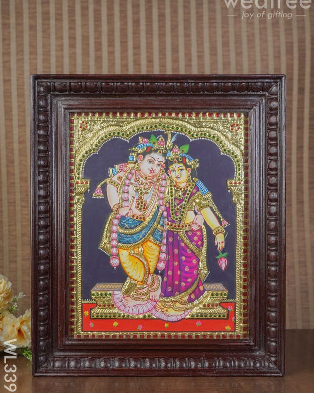 Tanjore Painting Embossed Rukmani Krishna - 15 X 12 Inch Wl3397