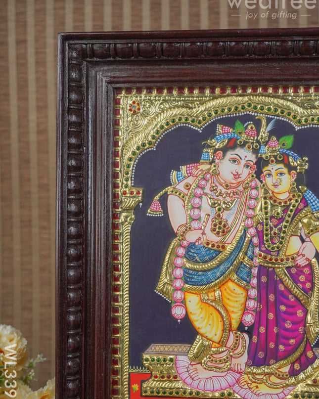 Tanjore Painting Embossed Rukmani Krishna - 15 X 12 Inch Wl3397