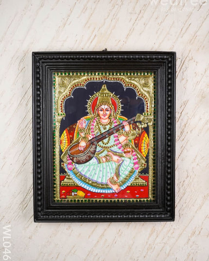 Tanjore Painting - Saraswathi - Flat (Gold Foil) - 15x12 inch - WL0461 - Tanjore Painting