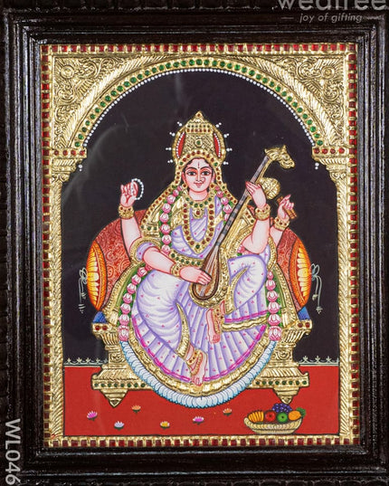Tanjore Painting - Saraswathi - Flat (Gold Foil) - 15x12 inch - WL0461 - Tanjore Painting