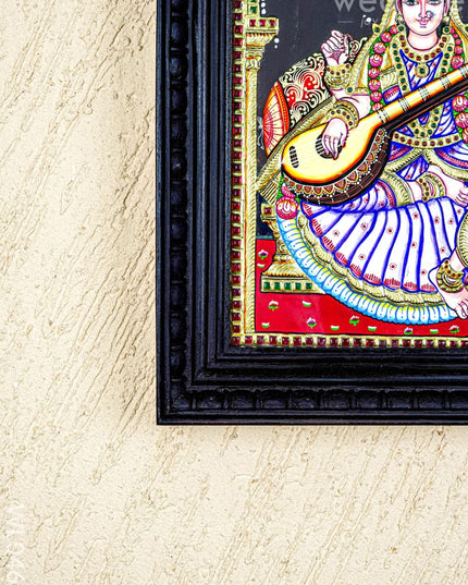 Tanjore Painting - Saraswathi - Flat (Gold Foil) - 15x12 inch - WL0461 - Tanjore Painting