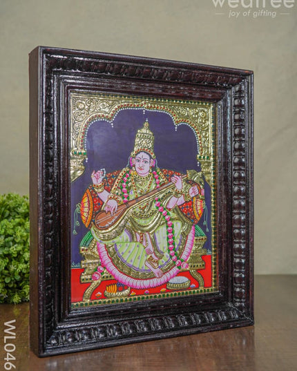 Tanjore Painting - Saraswathi - Flat (Gold Foil) - 15x12 inch - WL0461 - Tanjore Painting