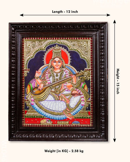 Tanjore Painting Saraswathi - Flat (Gold Foil) 15X12 Inch Wl0461