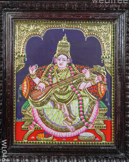 Tanjore Painting - Saraswathi - Flat (Gold Foil) - 15x12 inch - WL0461 - Tanjore Painting