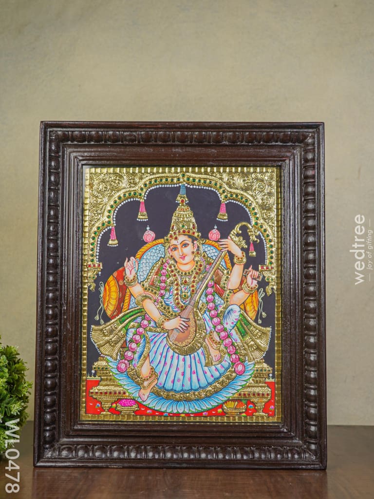Tanjore Painting Saraswathi - 15X12 Inches Wl0478