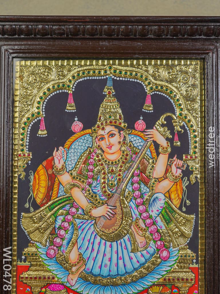 Tanjore Painting Saraswathi - 15X12 Inches Wl0478
