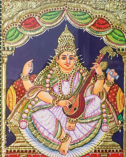 Tanjore Painting Saraswathi - 18X14 Inches Wl2455