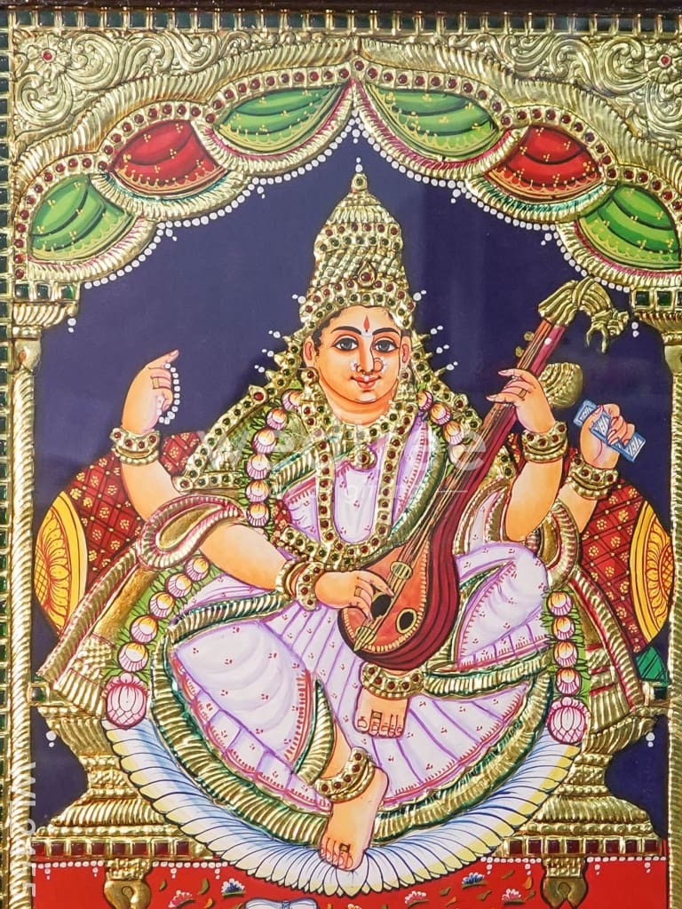 Tanjore Painting Saraswathi - 18X14 Inches Wl2455