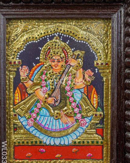 Tanjore Painting - Saraswathi With Swan Flat (Gold Foil) 8X6 Inch Wl0335