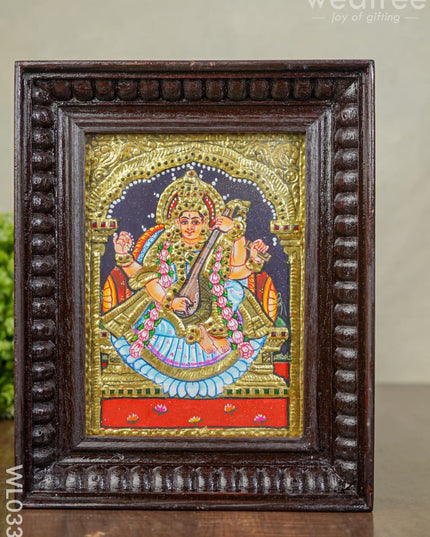 Tanjore Painting - Saraswathi With Swan Flat (Gold Foil) 8X6 Inch Wl0335