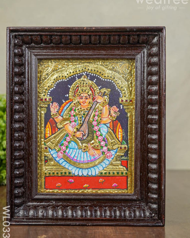 Tanjore Painting - Saraswathi With Swan Flat (Gold Foil) 8X6 Inch Wl0335