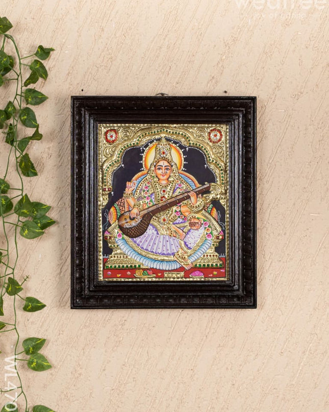 Tanjore Painting - Saraswathi - Semi Embossed - 12x10 inch - WL4701 - Tanjore Painting