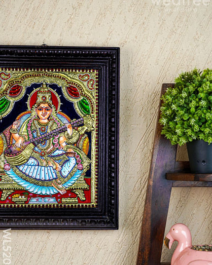 Tanjore Painting - Saraswathi - Semi Embossed - 15x12 inch - WL5202 - Tanjore Painting