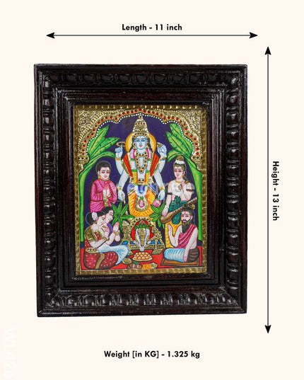 Tanjore Painting - Sathya Narayana Pooja 10 X 8 Inch Flat [Gold Foil] Wl4260