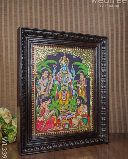 Tanjore Painting Embossed Satya Narayana Pooja - 15 X 12 Inch Wl3399