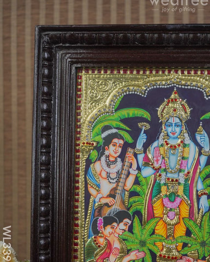 Tanjore Painting Embossed Satya Narayana Pooja - 15 X 12 Inch Wl3399