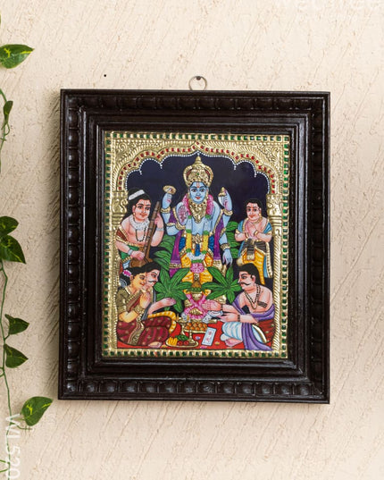 Tanjore Painting - Satyanarayana - Flat (Gold Foil) - 12x10 inch - WL5206 - Tanjore Painting