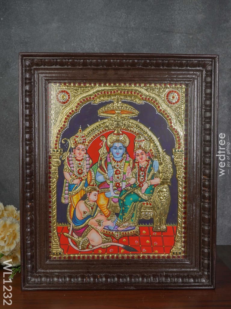 Tanjore Painting Semi Embossed Ramar Pattabhishekham: 15X12 Inches - Wl1232