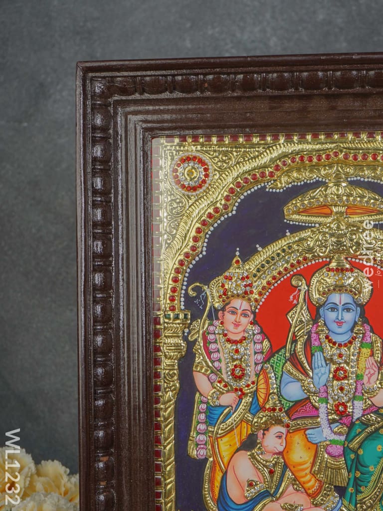 Tanjore Painting Semi Embossed Ramar Pattabhishekham: 15X12 Inches - Wl1232