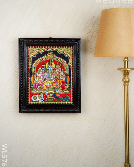 Tanjore Painting - Shiv Parivar - Flat (Gold Foil) - 15x12 inch - WL5762 - Tanjore Painting