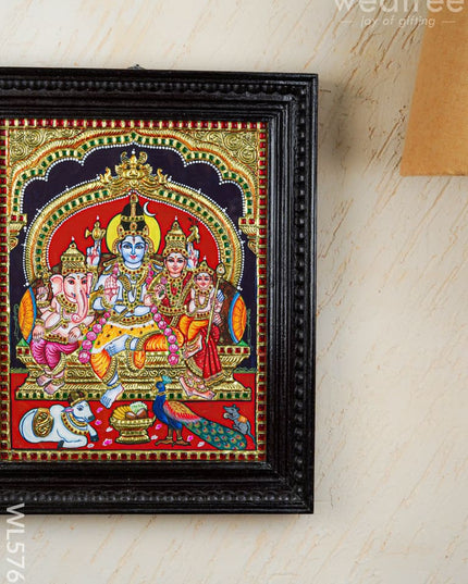 Tanjore Painting - Shiv Parivar - Flat (Gold Foil) - 15x12 inch - WL5762 - Tanjore Painting
