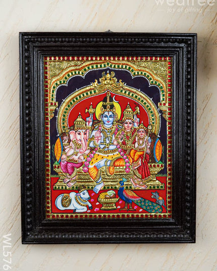 Tanjore Painting - Shiv Parivar - Flat (Gold Foil) - 15x12 inch - WL5762 - Tanjore Painting