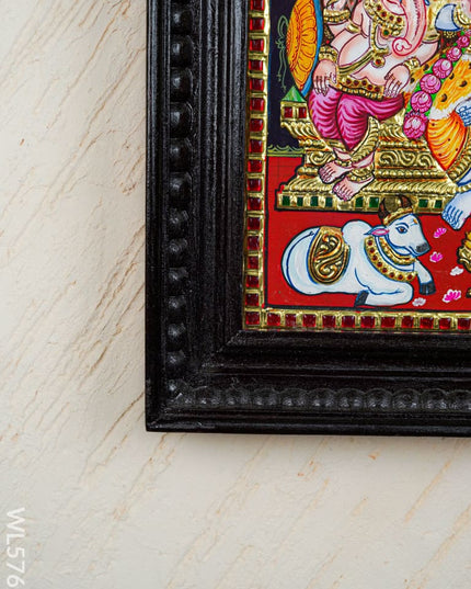 Tanjore Painting - Shiv Parivar - Flat (Gold Foil) - 15x12 inch - WL5762 - Tanjore Painting