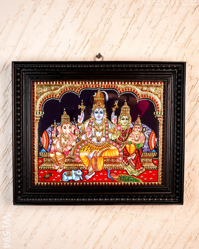 Tanjore Painting - Shiv-Parivar - Flat (Gold Foil) - 15x12 inch - WL5948 - Tanjore Painting
