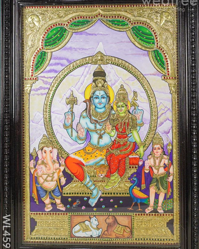 Tanjore Painting - Shivan Family Flat (Gold Foil) 3 X 2 Ft Wl4593