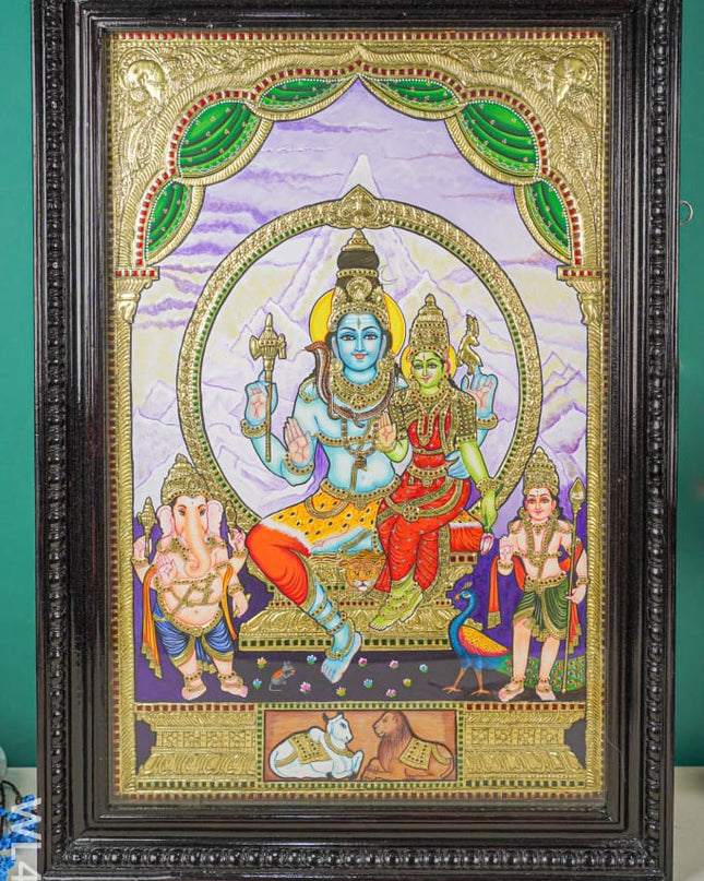 Tanjore Painting - Shivan Family Flat (Gold Foil) 3 X 2 Ft Wl4593