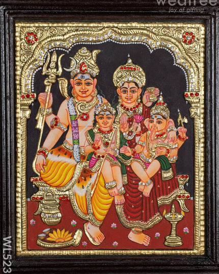 Tanjore Painting - Shiv Parivar - Semi Embossed - 12x10 inch - WL5235 - Tanjore Painting