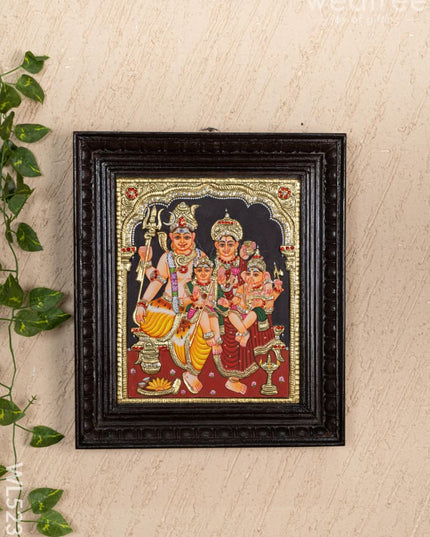 Tanjore Painting - Shiv Parivar - Semi Embossed - 12x10 inch - WL5235 - Tanjore Painting