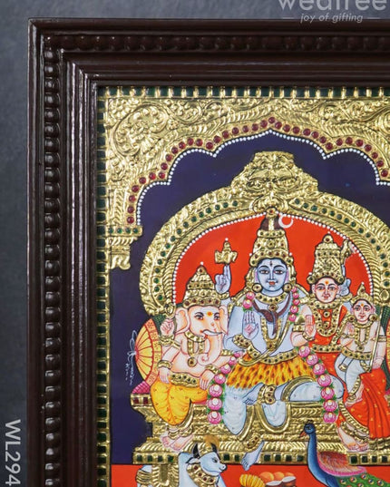 Tanjore Painting Shiv Parivar (Semi Embossed) - 15 X 12 Inch Wl2948