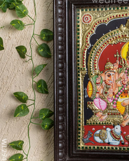 Tanjore Painting - Shiv Parivar - Semi Embossed - 15x12 inch - WL2948 - Tanjore Painting