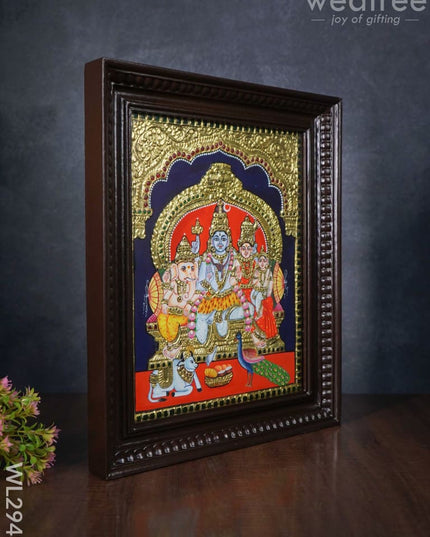 Tanjore Painting Shiv Parivar (Semi Embossed) - 15 X 12 Inch Wl2948