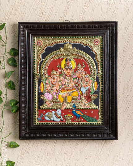 Tanjore Painting - Shiv Parivar - Semi Embossed - 15x12 inch - WL2948 - Tanjore Painting